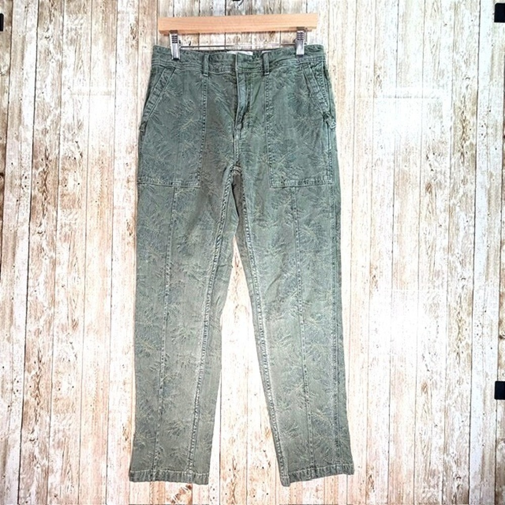 Anthropologie Pilcro The Wanderer Pants 28 Green Floral Jacquard Straight Leg